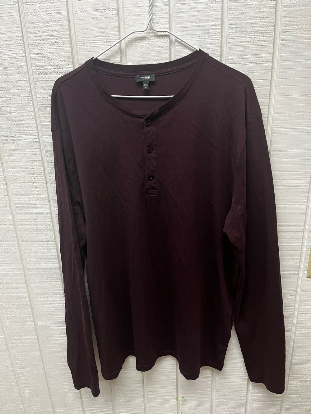 Express Men’s XL Pima Cotton Henley Long Sleeve Burgundy Shirt Casual Soft